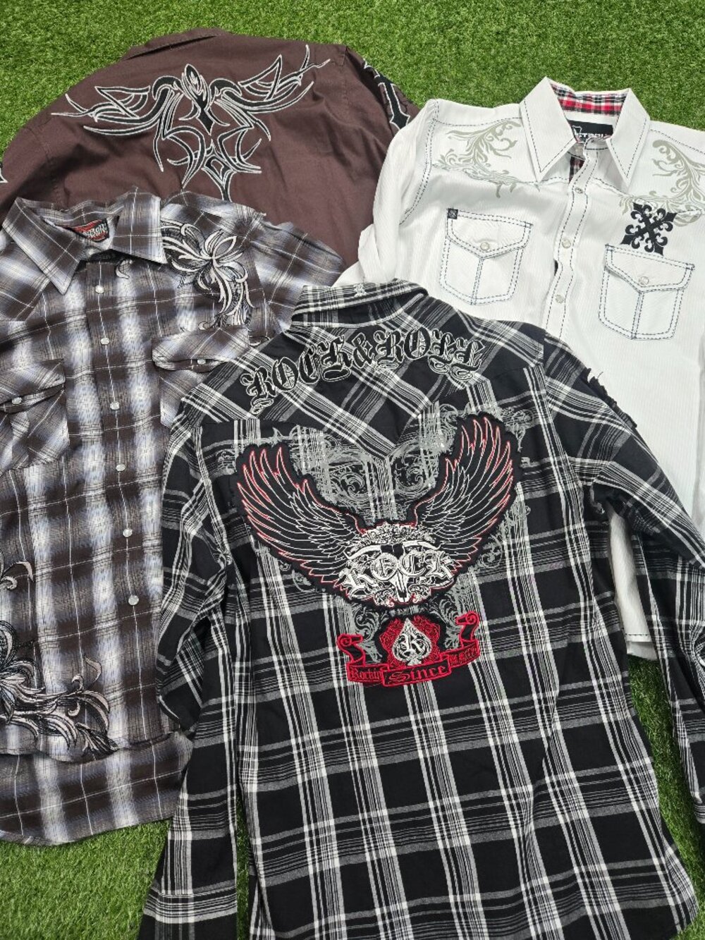 Rock & Roll Medium Lot of 4 Pearl Snap Shirts Mens Embroidered Biker Western